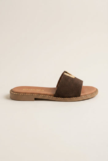 RAGAZZA - Sandals Wide Cut Out Strap - Brown Suede