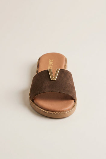 RAGAZZA - Sandals Wide Cut Out Strap - Brown Suede