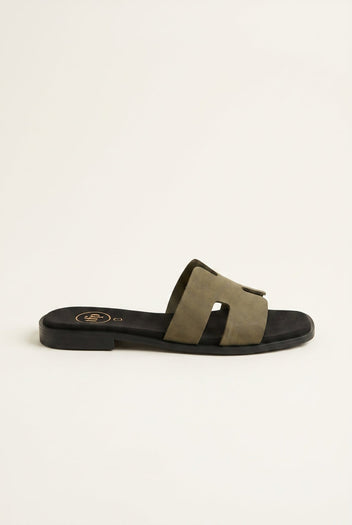 TFP - Sandals Wide Cut Out Strap - Olive Green Nubuck