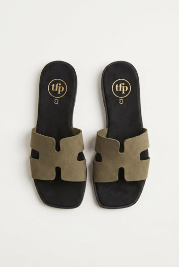 TFP - Sandals Wide Cut Out Strap - Olive Green Nubuck