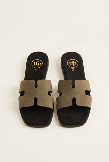 TFP - Sandals Wide Cut Out Strap - Olive Green Nubuck
