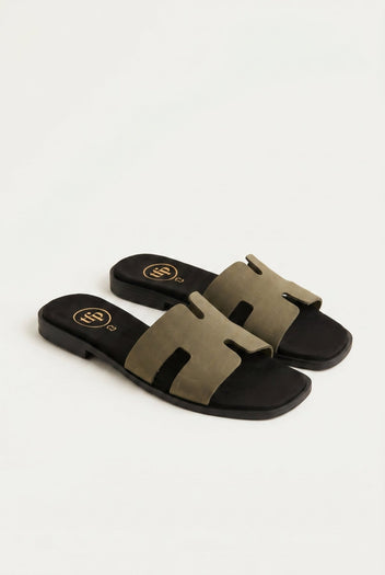 TFP - Sandals Wide Cut Out Strap - Olive Green Nubuck