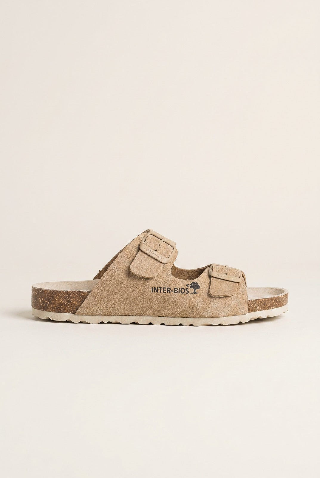 Inter - Bios - Sandals Wide Strap Buckle - Beige Suede