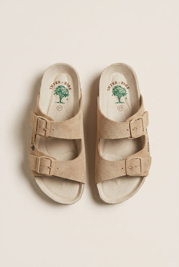 Inter - Bios - Sandals Wide Strap Buckle - Beige Suede