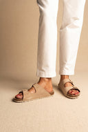 Inter - Bios - Sandals Wide Strap Buckle - Beige Suede