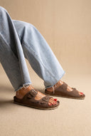 Inter - Bios - Sandals Wide Strap Buckle - Brown Suede