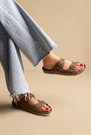 Inter - Bios - Sandals Wide Strap Buckle - Brown Suede