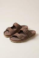Inter - Bios - Sandals Wide Strap Buckle - Brown Suede