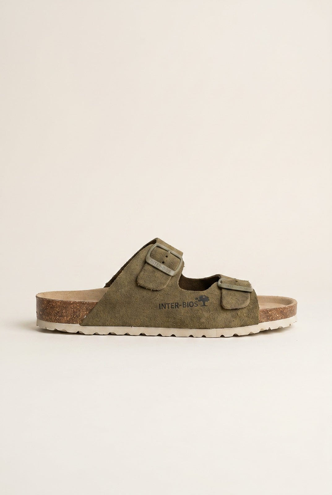 Inter - Bios - Sandals Wide Strap Buckle - Khaki Green Suede