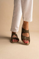 Inter - Bios - Sandals Wide Strap Buckle - Khaki Green Suede