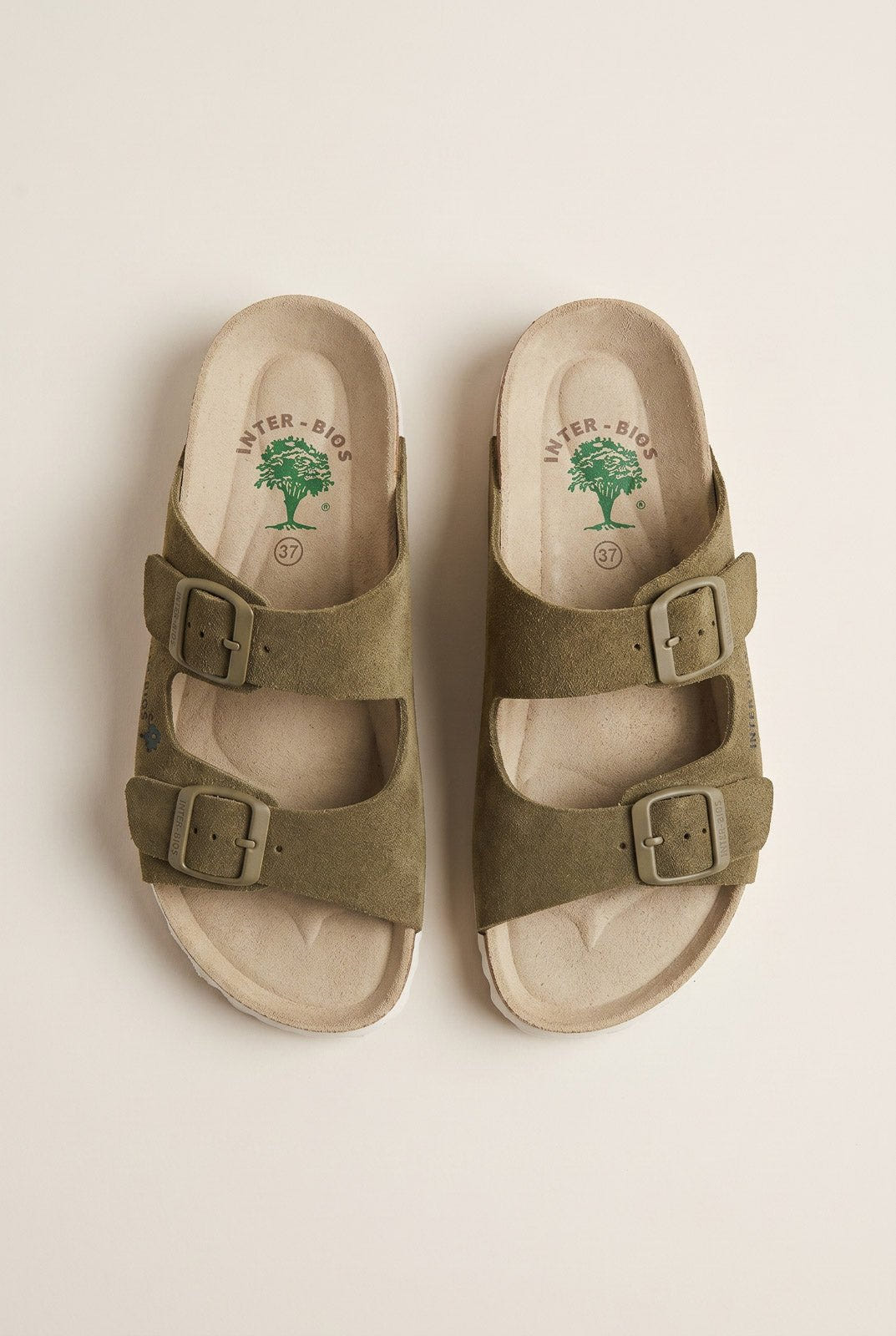 Inter - Bios - Sandals Wide Strap Buckle - Khaki Green Suede