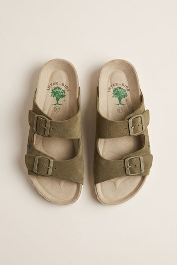 Inter - Bios - Sandals Wide Strap Buckle - Khaki Green Suede