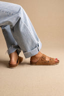Inter - Bios - Sandals Wide Strap Buckle - Tan Suede