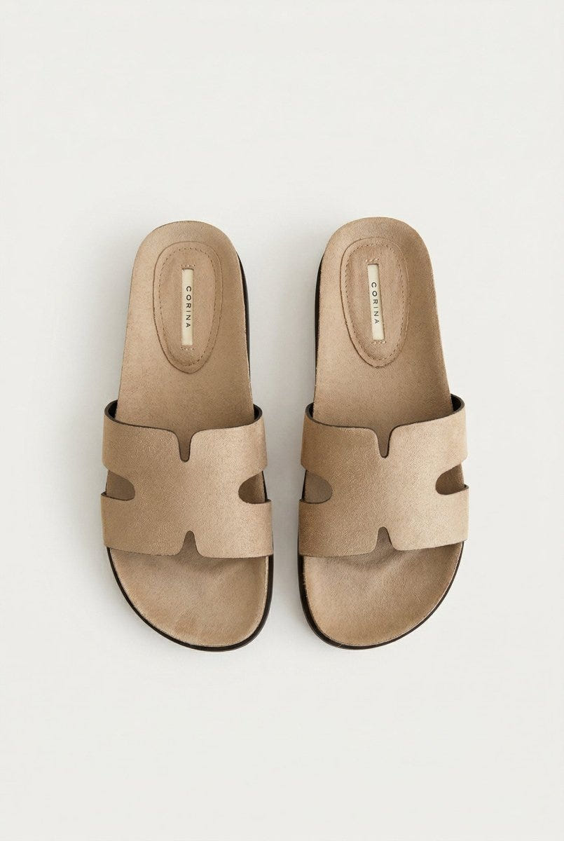 CORINA - Sandals with Cutouts - Beige Suede