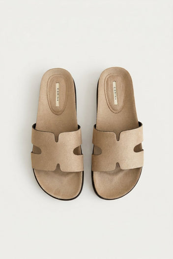 CORINA - Sandals with Cutouts - Beige Suede