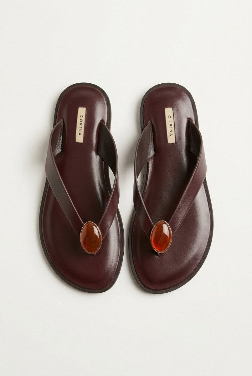 CORINA - Sandals with Metallic Detail - Bordeaux Matte