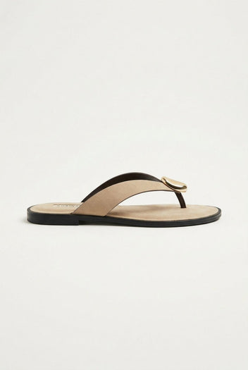 CORINA - Sandals with Metallic Detail - Camel Suede