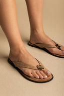 CORINA - Sandals with Metallic Detail - Camel Suede