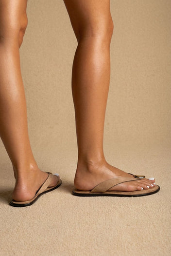 CORINA - Sandals with Metallic Detail - Camel Suede