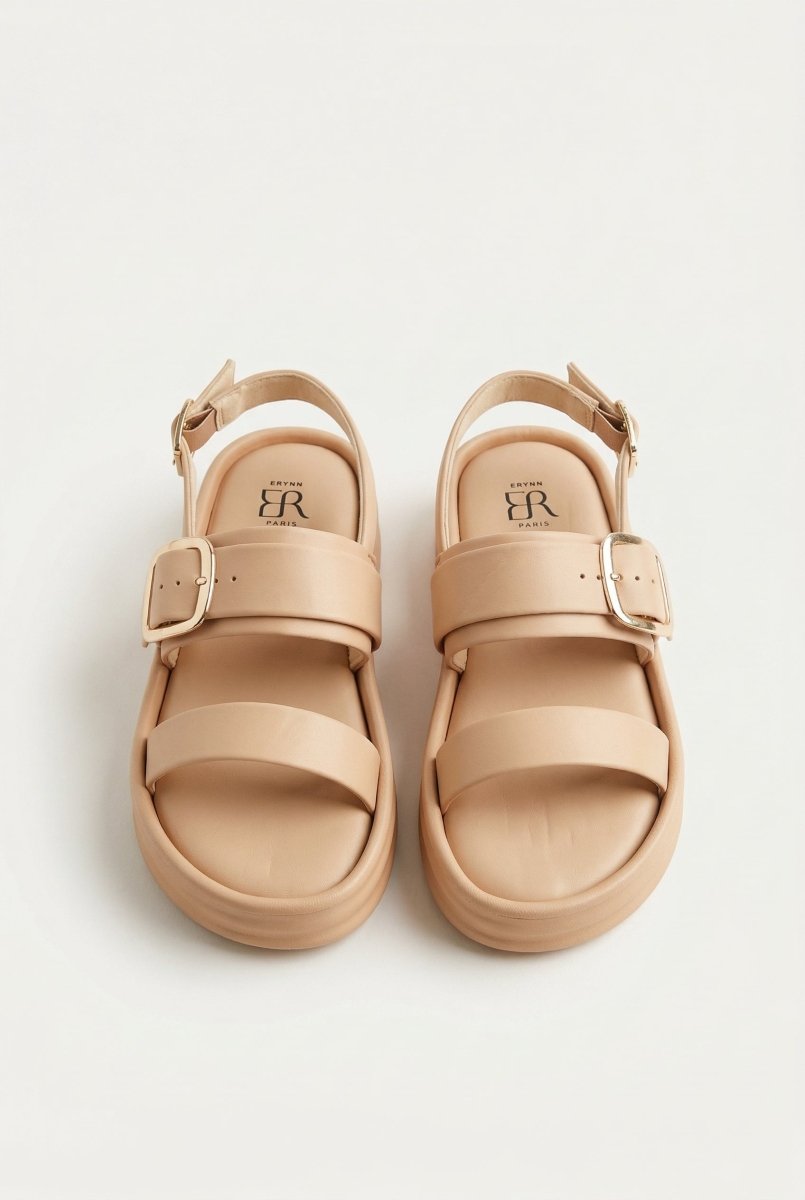 ERYNN - Satin Flatform Sandals Buckle - Beige Satin