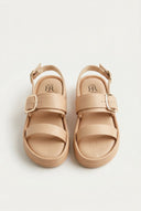 ERYNN - Satin Flatform Sandals Buckle - Beige Satin