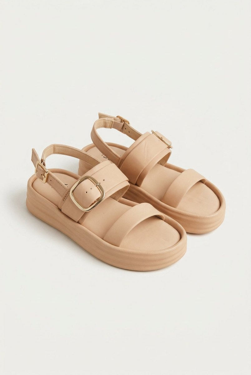 ERYNN - Satin Flatform Sandals Buckle - Beige Satin
