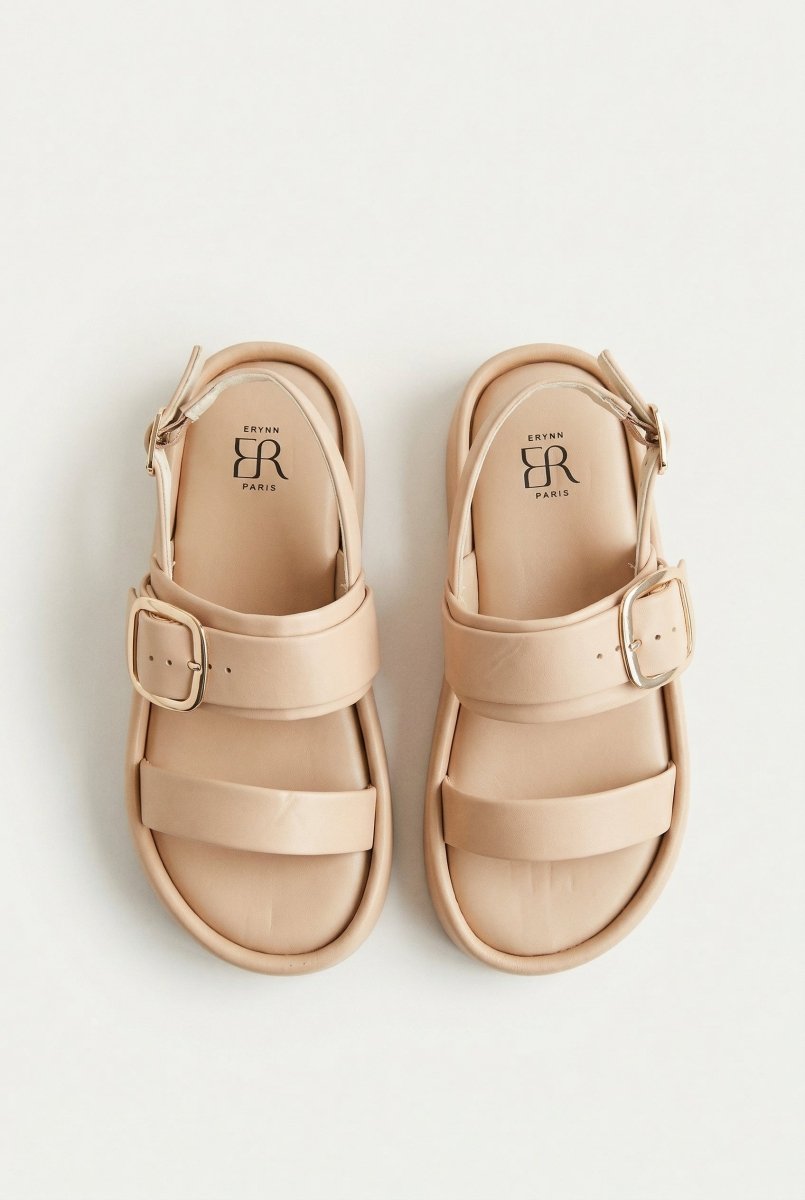 ERYNN - Satin Flatform Sandals Buckle - Beige Satin