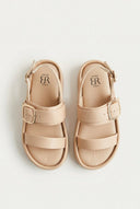 ERYNN - Satin Flatform Sandals Buckle - Beige Satin