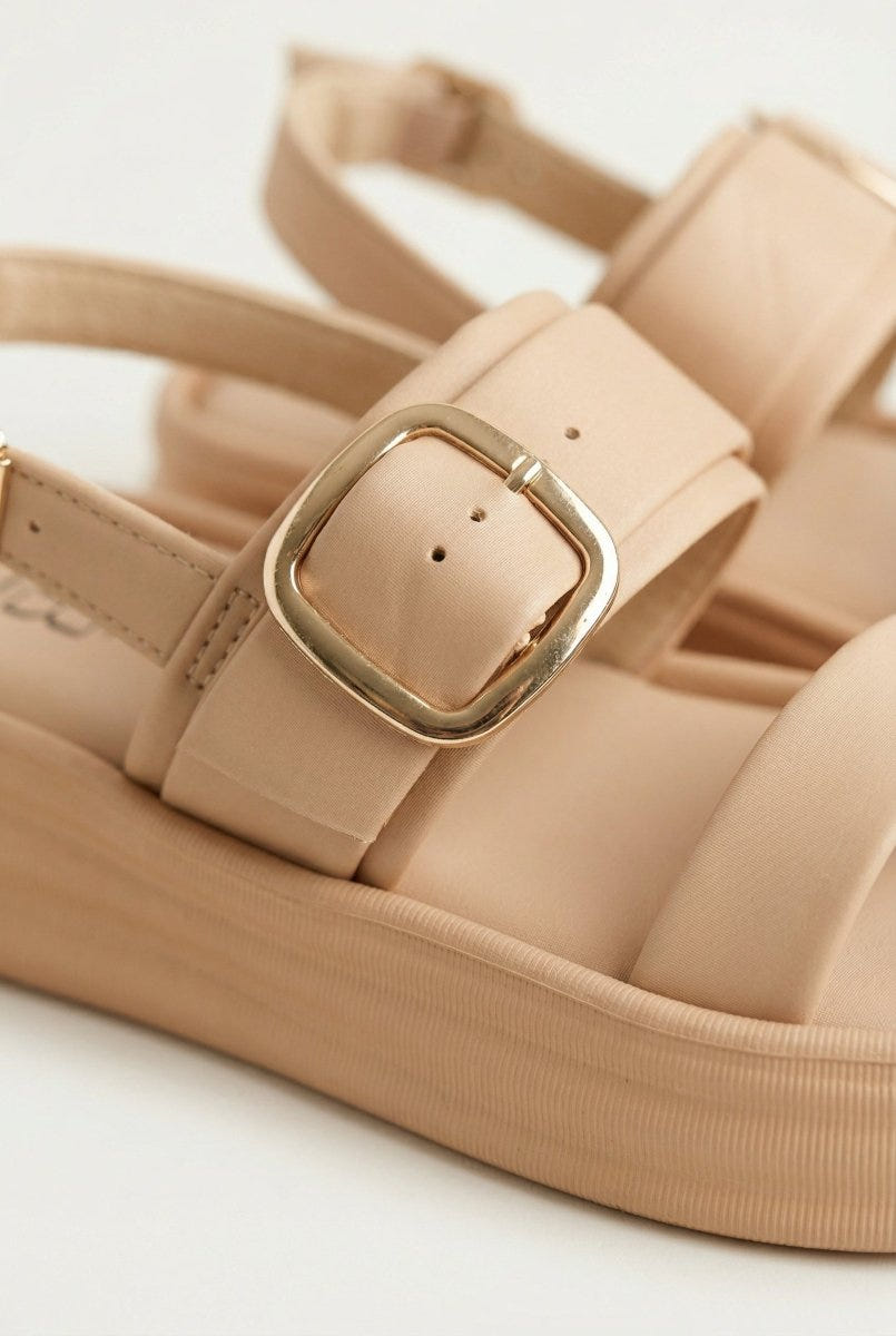 ERYNN - Satin Flatform Sandals Buckle - Beige Satin
