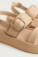 ERYNN - Satin Flatform Sandals Buckle - Beige Satin