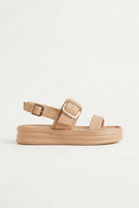 ERYNN - Satin Flatform Sandals Buckle - Beige Satin
