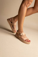 ERYNN - Satin Flatform Sandals Buckle - Beige Satin