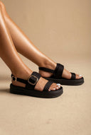ERYNN - Satin Flatform Sandals Buckle - Black Satin