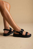 ERYNN - Satin Flatform Sandals Buckle - Black Satin