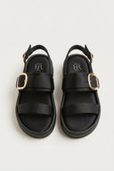 ERYNN - Satin Flatform Sandals Buckle - Black Satin