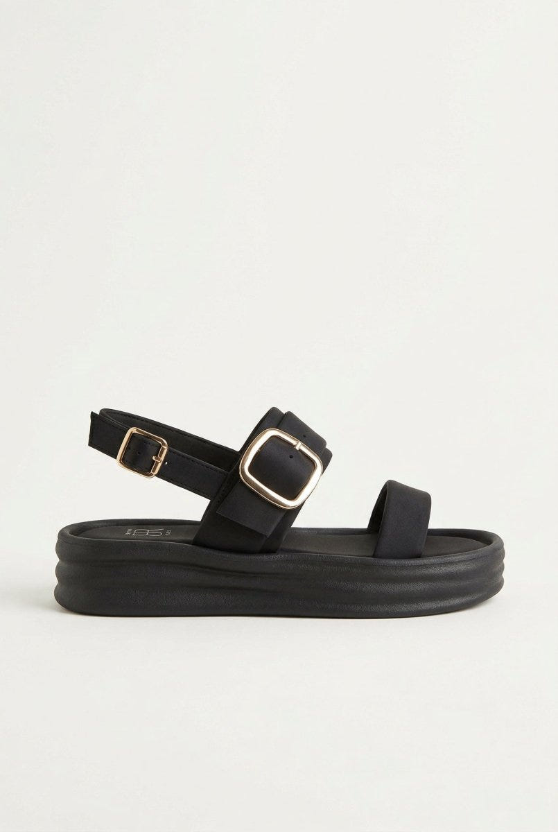 ERYNN - Satin Flatform Sandals Buckle - Black Satin