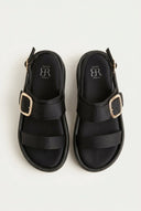 ERYNN - Satin Flatform Sandals Buckle - Black Satin