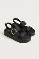 ERYNN - Satin Flatform Sandals Buckle - Black Satin