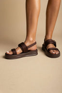 ERYNN - Satin Flatform Sandals Buckle - Brown Satin