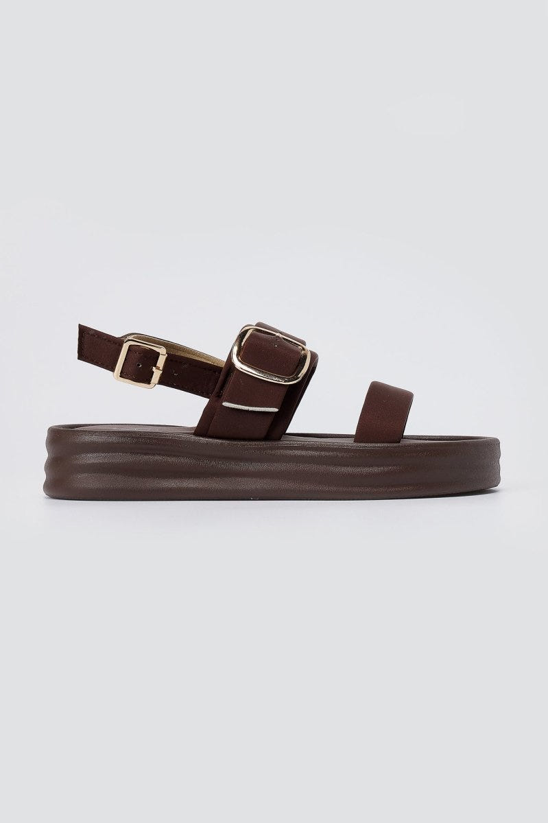 ERYNN - Satin Flatform Sandals Buckle - Brown Satin