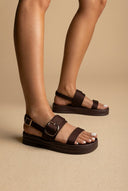 ERYNN - Satin Flatform Sandals Buckle - Brown Satin