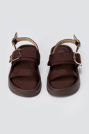 ERYNN - Satin Flatform Sandals Buckle - Brown Satin