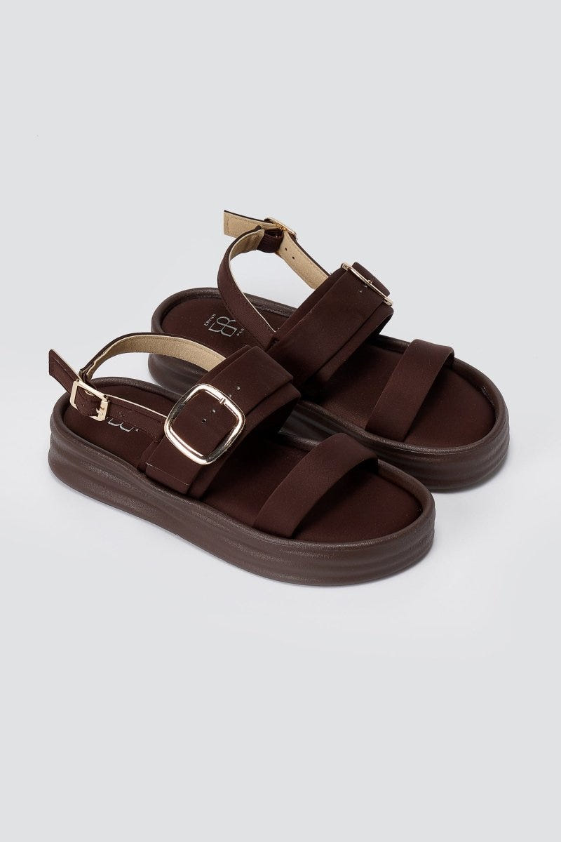 ERYNN - Satin Flatform Sandals Buckle - Brown Satin