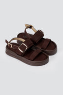ERYNN - Satin Flatform Sandals Buckle - Brown Satin