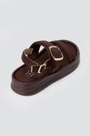 ERYNN - Satin Flatform Sandals Buckle - Brown Satin
