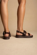 ERYNN - Satin Flatform Sandals Buckle - Brown Satin