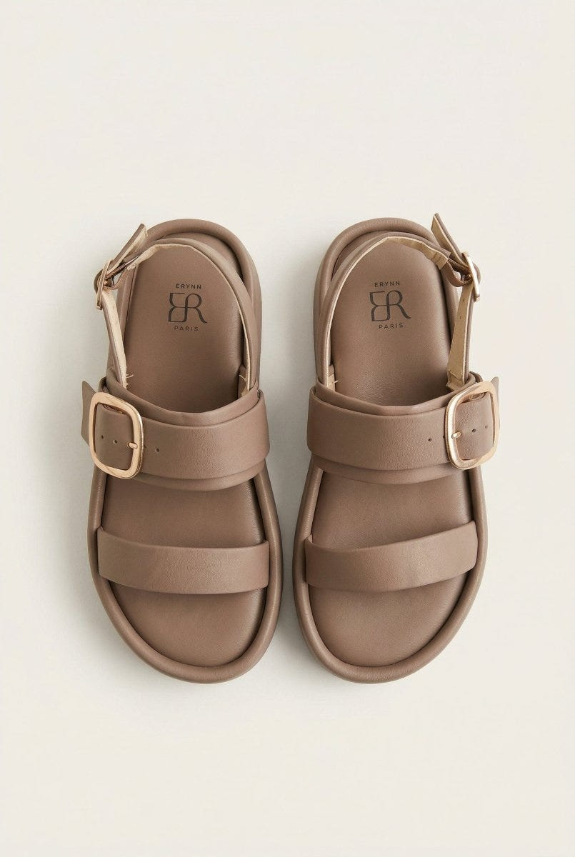 ERYNN - Satin Flatform Sandals Buckle - Mocha Satin