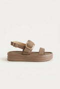 ERYNN - Satin Flatform Sandals Buckle - Mocha Satin