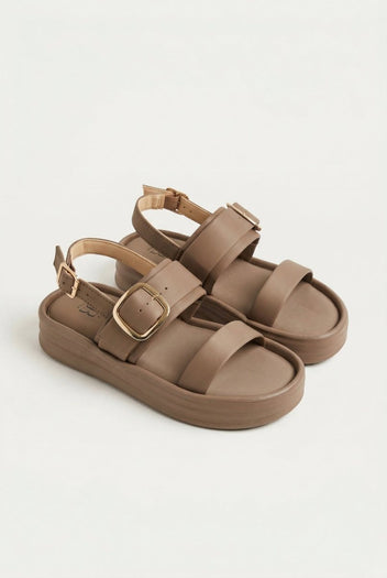 ERYNN - Satin Flatform Sandals Buckle - Mocha Satin