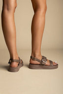 ERYNN - Satin Flatform Sandals Buckle - Mocha Satin